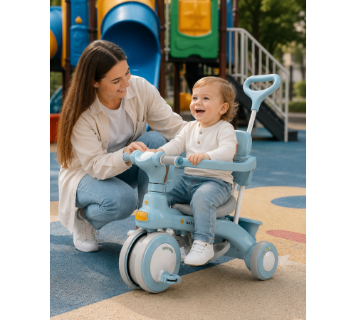 Блакитний Триколісний велосипед Baby Carriage 588 / Велосипед з з батьківською ручкою та кошиком / Велосипед-коляска