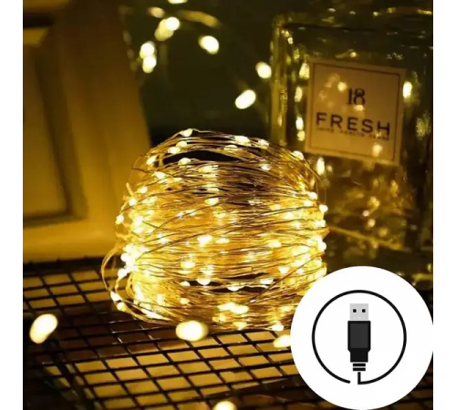 Світлодіодна гірлянда дріт 20 м USB теплий білий за 305 грн