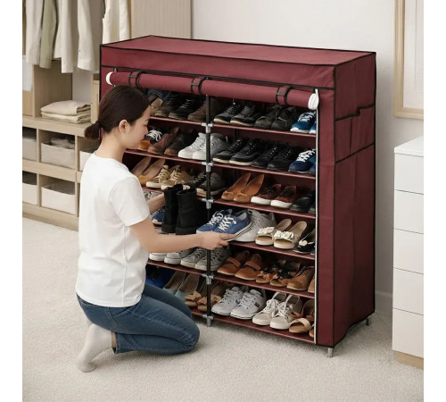 Бордова тканинна шафа для зберігання взуття Shoe Cabinet 118х30х120 см