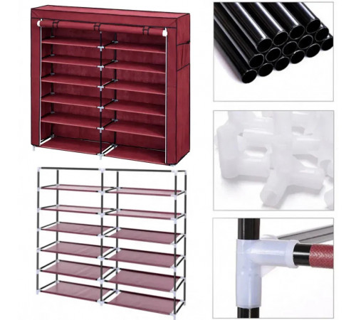 Бордова тканинна шафа для зберігання взуття Shoe Cabinet 118х30х120 см