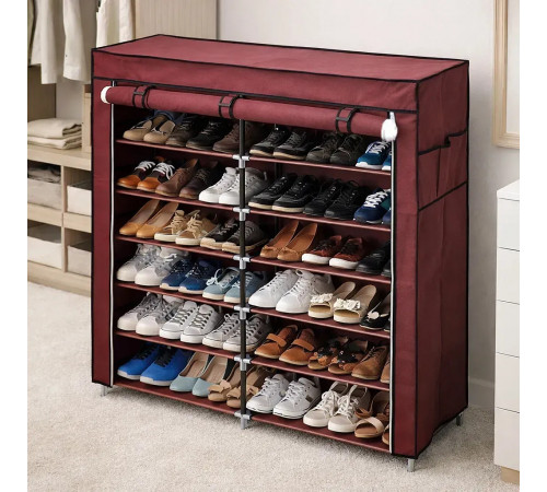 Бордова тканинна шафа для зберігання взуття Shoe Cabinet 118х30х120 см
