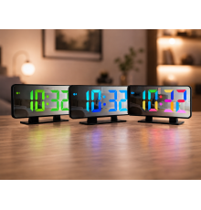 Годинник VST 888H RGB з датчиком температури / Годинник електронний настільний з дзеркальним дисплеєм / Дзеркальний LED годинник з будильником