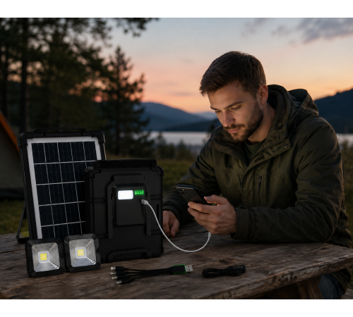 Портативна зарядна сонячна станція CoLamp CCLAMP CL-318PB-8W, 5400 mAh з LED-лампами / Автономне джерело живлення з сонячною панеллю