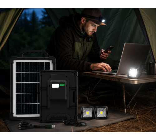 Портативна зарядна сонячна станція CoLamp CCLAMP CL-318PB-8W, 5400 mAh з LED-лампами / Автономне джерело живлення з сонячною панеллю