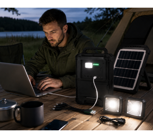 Портативна сонячна зарядна станція CCLAMP CL-083-38, 2400 mAh з LED-лампами / Автономне джерело живлення із сонячною панеллю