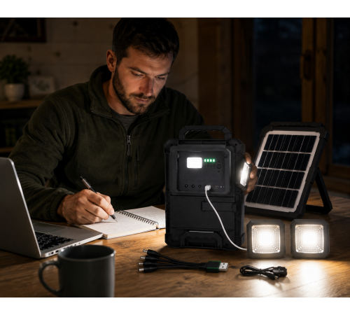 Портативна сонячна зарядна станція CCLAMP CL-083-38, 2400 mAh з LED-лампами / Автономне джерело живлення із сонячною панеллю