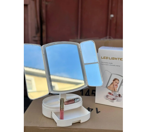 Косметичне потрійне дзеркало з підсвічуванням від USB, Дзеркало для макіяжу сенсорне з підставкою TPSP