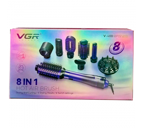 Фен-щетка стайлер VGR 8 в 1 V-488 PURPLE, 8 насадок, 4 режима (12) за 2277 грн