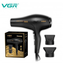 Фен профессиональный VGR V-406 BLACK, 3 уровня обдува, 3 уровня температуры, 2 насадки, 3