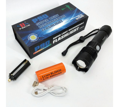 Ручной фонарик cob X-Balog BL-B88-P90, Ручной фонарь с 18650 аккумулятором Фонарь батарей HV-73