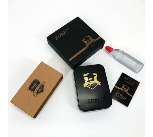 Подарок зажигалка парню Zorro, Стильная зажигалка в подарок, Бензиновая зажигалка бензин ZD-88