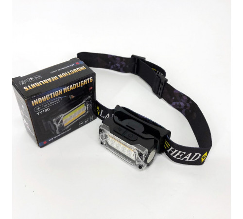 Налобный прожектор YY-19C-5SMD+COB, Фонарь на лоб с датчиком движения, Фонарь для походов на лоб XK-18