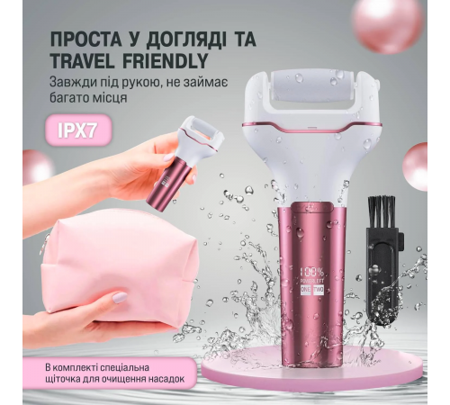 Электрическая пемза для ног PINK / Электрическая роликовая пилка-пемза для пяток для педикюра с LCD дисплеем