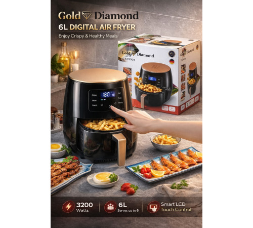 Аеро-фрітюрниця Gold Diamond TK 09904 6л 3200 Вт безмасляна мультипіч за 1548 грн
