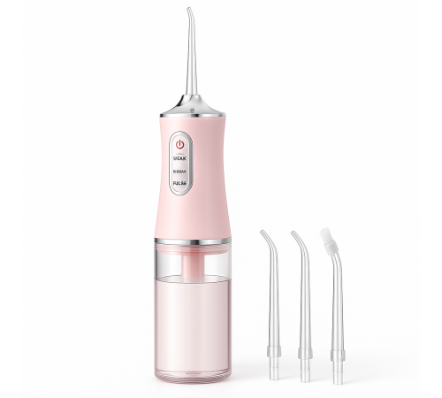 Іригатор для чищення зубів та порожнини рота Oral Irrigator з акумулятором та змінними насадками Pink OS-98