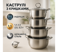 Комплект каструль, Набір посуду для будь-яких плит, Набір якісних каструль, Каструлі з кришками ZL-34