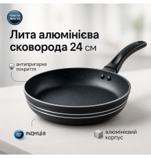 Сковорода з антипригарним покриттям внутрішньої поверхні UNIQUE, Зручна сковорода для індукційної плити OZ-61