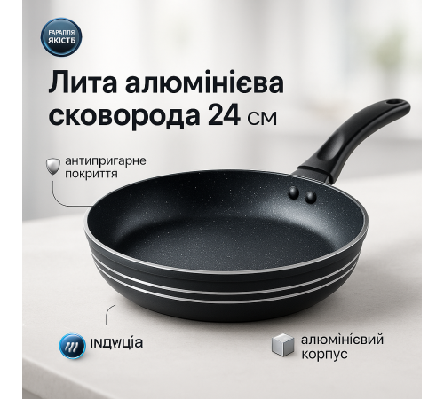 Сковорода з антипригарним покриттям внутрішньої поверхні UNIQUE, Зручна сковорода для індукційної плити OZ-61