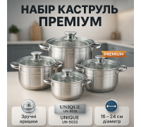 Набор кастрюль для плит UNIQUE, Кастрюли с крышками, Набор практичных кастрюль Сборный VK-78