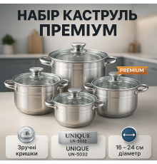 Набор кастрюль для плит UNIQUE, Кастрюли с крышками, Набор практичных кастрюль Сборный VK-78