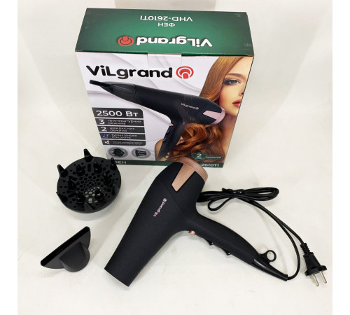 Електрофен з насадками Vilgrand VHD 2610TI 2500 Вт, Портативний фен для сушіння, Фен практичний DI-26 за 1365 грн