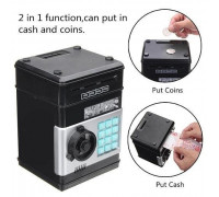 Электронная копилка сейф банкомат для детей с PIN-кодом, автоматический прием банкнот и монет Black VQ-14
