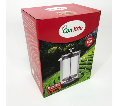Заварной стеклянный чайник Con Brio CB-6480 800 мл, Заварник для чая с прессом, Домашний френч-пресс IY-46