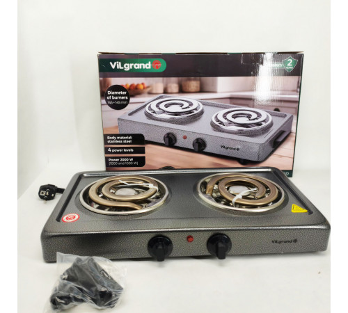 Плита переносная для дома Vilgrand VHP162D 2000Вт, Электрические плиты настольные двухкомфорочные XH-23