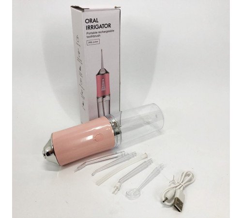 Іригатор для чищення зубів та порожнини рота Oral Irrigator з акумулятором та змінними насадками Pink OS-98