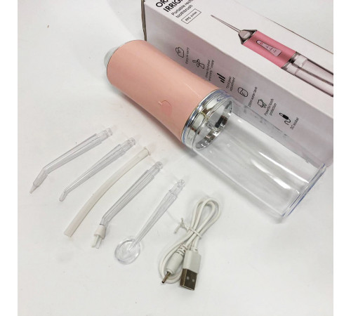 Іригатор для чищення зубів та порожнини рота Oral Irrigator з акумулятором та змінними насадками Pink OS-98
