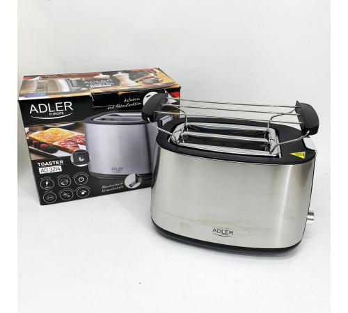 Горизонтальный тостер на 2 кусочка Adler AD 3214 900Вт, Хороший сэндвич тостер для 2 штук хлеба IP-90