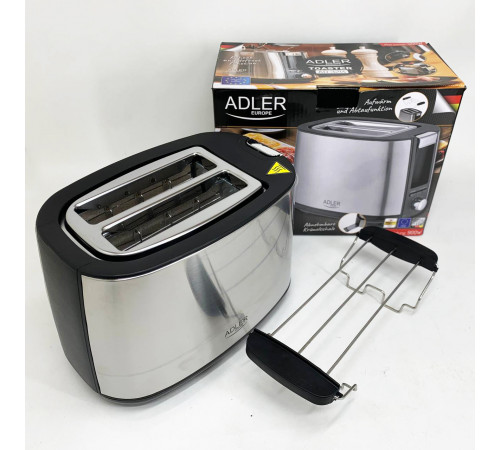 Горизонтальный тостер на 2 кусочка Adler AD 3214 900Вт, Хороший сэндвич тостер для 2 штук хлеба IP-90