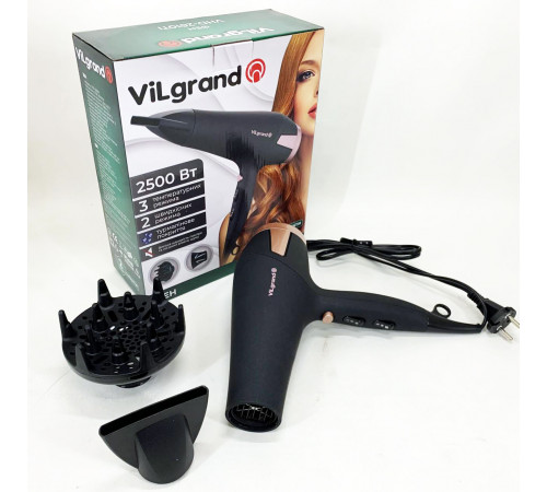 Електрофен з насадками Vilgrand VHD 2610TI 2500 Вт, Портативний фен для сушіння, Фен практичний DI-26 за 1365 грн