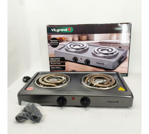 Плита переносная для дома Vilgrand VHP162D 2000Вт, Электрические плиты настольные двухкомфорочные XH-23