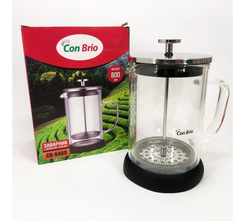 Заварной стеклянный чайник Con Brio CB-6480 800 мл, Заварник для чая с прессом, Домашний френч-пресс IY-46