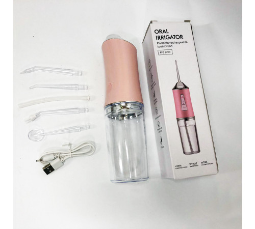 Іригатор для чищення зубів та порожнини рота Oral Irrigator з акумулятором та змінними насадками Pink OS-98