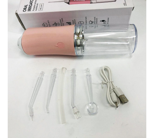 Іригатор для чищення зубів та порожнини рота Oral Irrigator з акумулятором та змінними насадками Pink OS-98