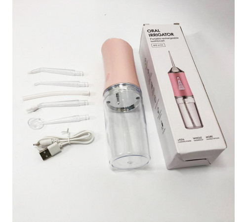 Іригатор для чищення зубів та порожнини рота Oral Irrigator з акумулятором та змінними насадками Pink OS-98