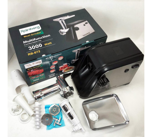 М'ясорубка кухонна шнекова Rainberg RB-672 3000W, М'ясорубка з легким чищенням 'ясорубки для ковбаси SL-89