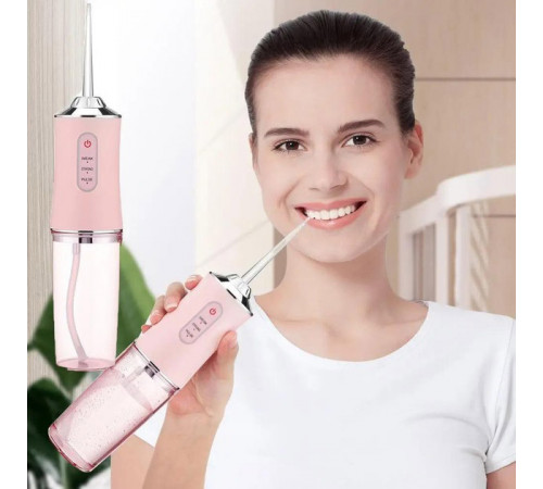 Іригатор для чищення зубів та порожнини рота Oral Irrigator з акумулятором та змінними насадками Pink OS-98
