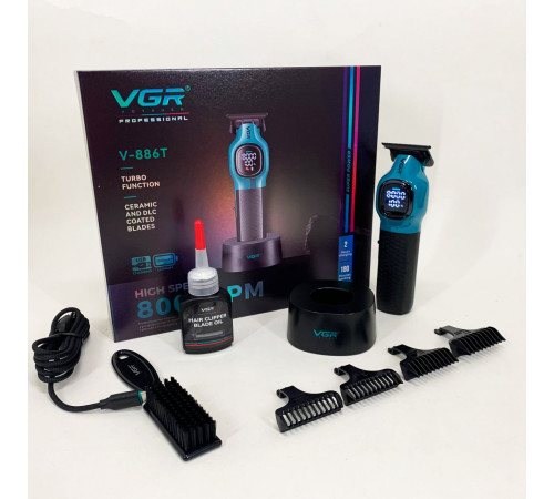 Аккумуляторная машинка для стрижки волос с насадками VGR V-886T BLUE, Триммер с регулируемой длиной ST-97