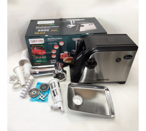 М'ясорубка кухонна шнекова Rainberg RB-672 3000W, М'ясорубка з легким чищенням 'ясорубки для ковбаси SL-89