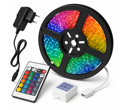 Светодиодная лента SMD 3528 RGB 5м с пультом и блоком питания гирлянда WM-91