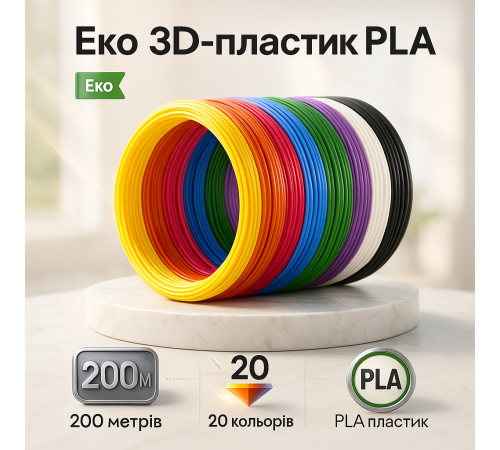 Пластик до 3D ручки. Еко 3D-пластик PLA. Набір з 20 кольорів. (200 метрів) GC-18