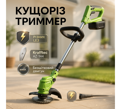 Электрический триммер для покоса Krafftec AZ-144 2 АКБ, Садовые газонокосилки для травы GY-33