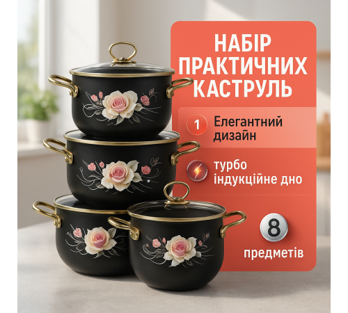 Набор каструль с антипригарным покрытием, Набор кастрюль для приготовления с крышками RD-48