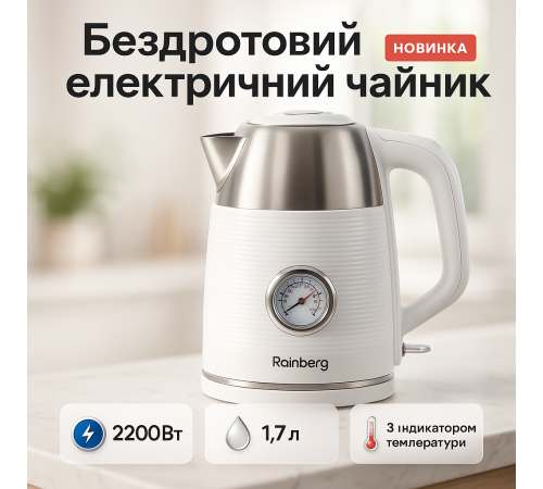 Удобный электрический чайник для кухни Rainberg RB-2314 2200Вт 1.7л, Самый лучший чайник YN-62