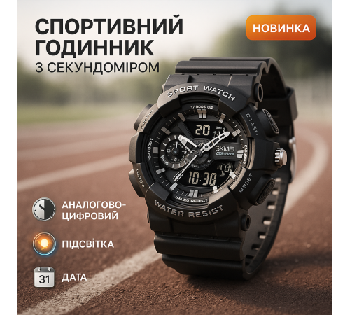 Військовий годинник для ВСУ SKMEI 1688BK, Спортивний годинник з секундоміром для туризму FM-60