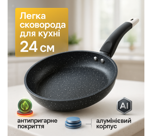 Практична сковорідка UNIQUE UN-5135 24 см, Сковорода якісна зручна на кухню, Нова алюмінієва сковорода SX-81