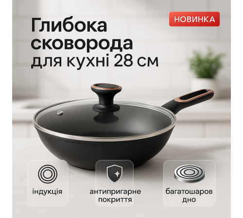 Алюминиевые кастрюли с антипригарным покрытием Magio MG-1168 28 см, Сковородка удобная для кухни OM-17